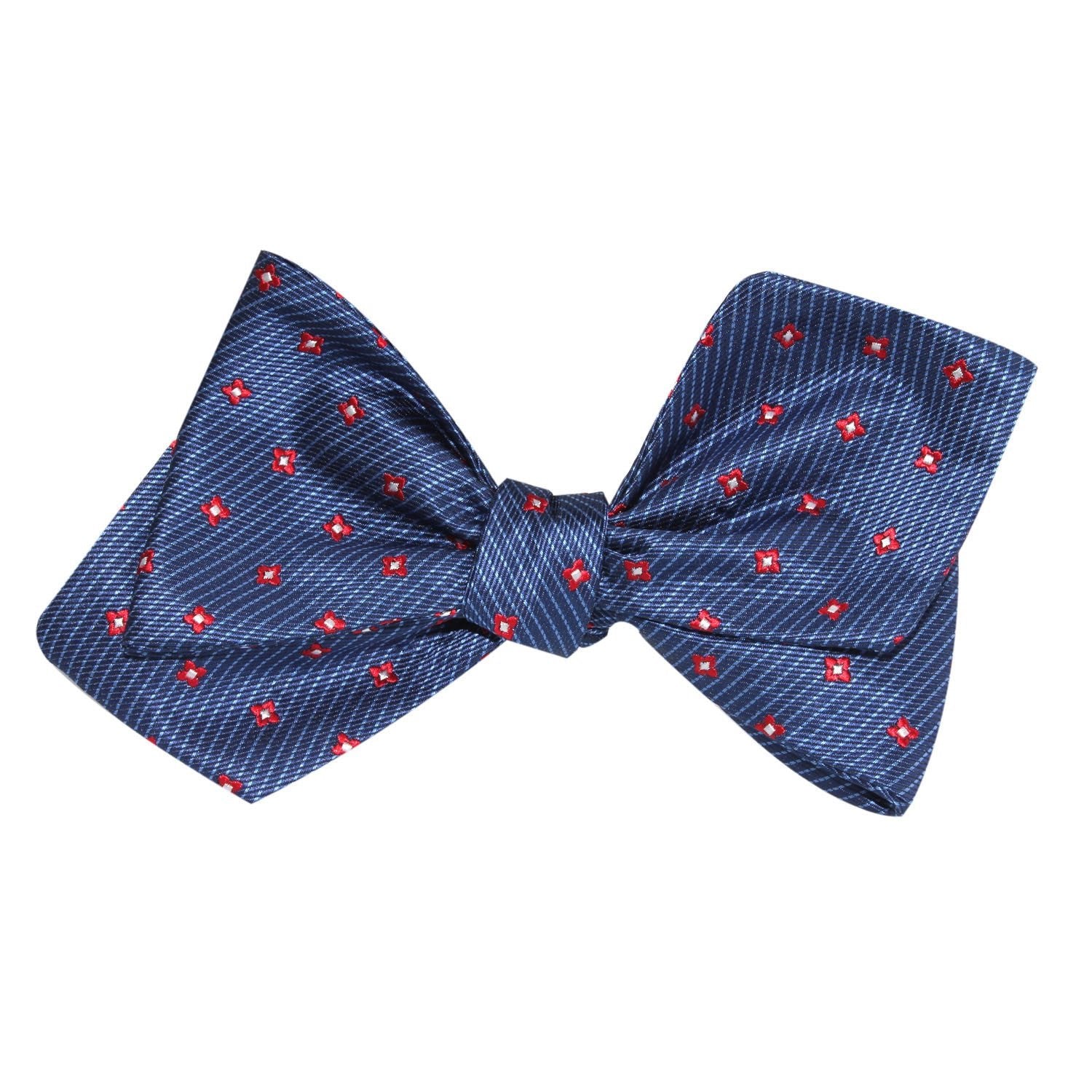 Navy Blue with Red Pattern Self Tie Diamond Tip Bow Tie