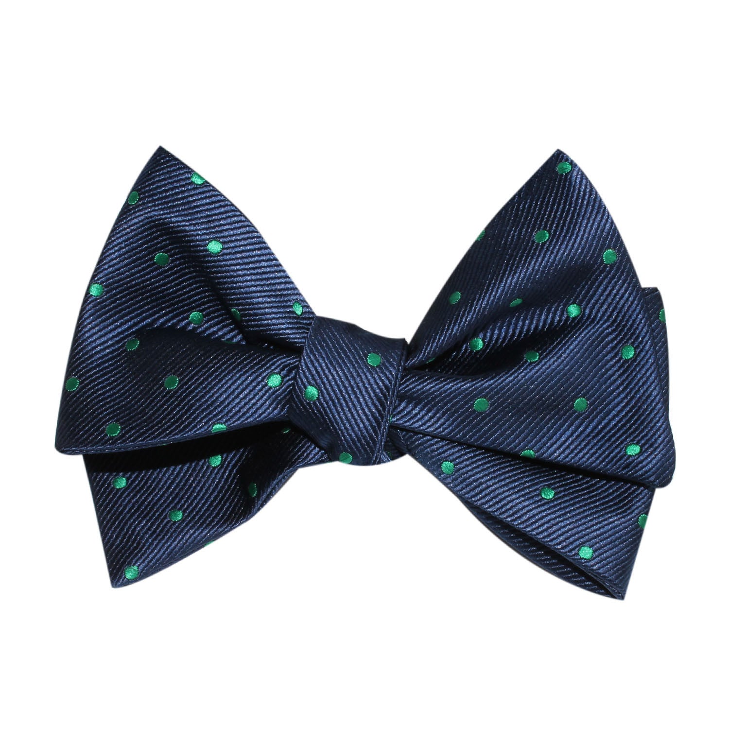 Navy Blue with Green Polka Dots Self Tie Bow Tie