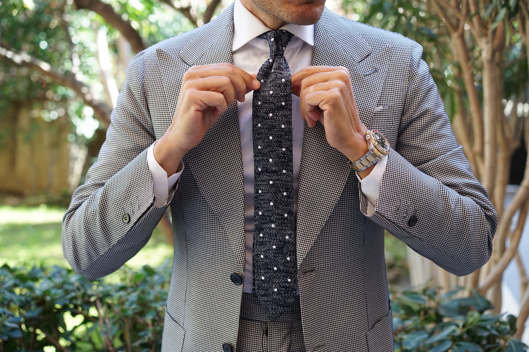 Chambray Navy Polka Dot Knitted Tie