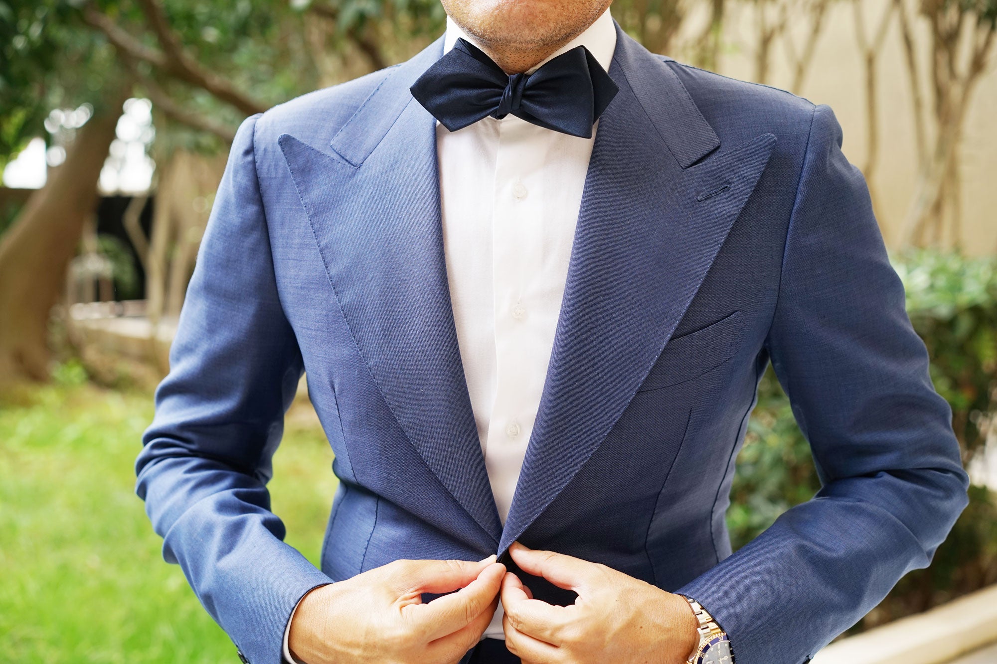 Navy Blue Self Tie Diamond Tip Bow Tie