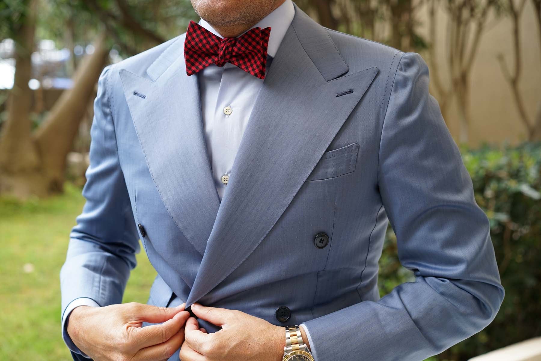 Red Belfast Gingham Self Bow Tie