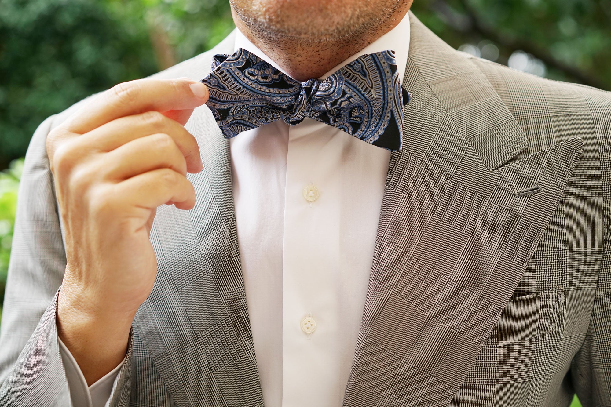 Paisley Blue Self Tie Diamond Tip Bow Tie