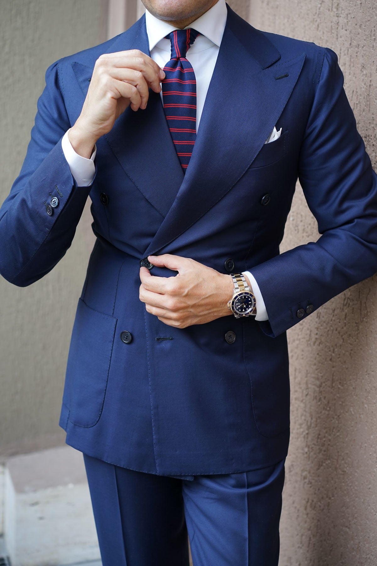 Lester Navy Blue with Red Striped Knitted Tie