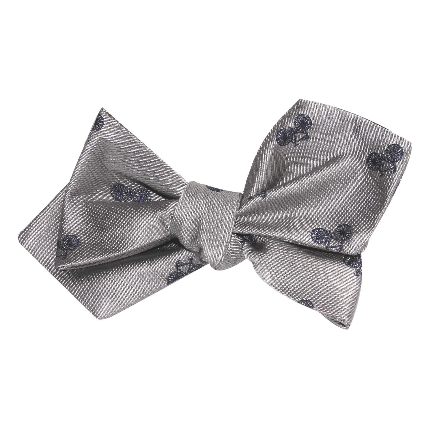 Grey with Navy Blue French Bicycle Self Tie Diamond Tip Bow Tie