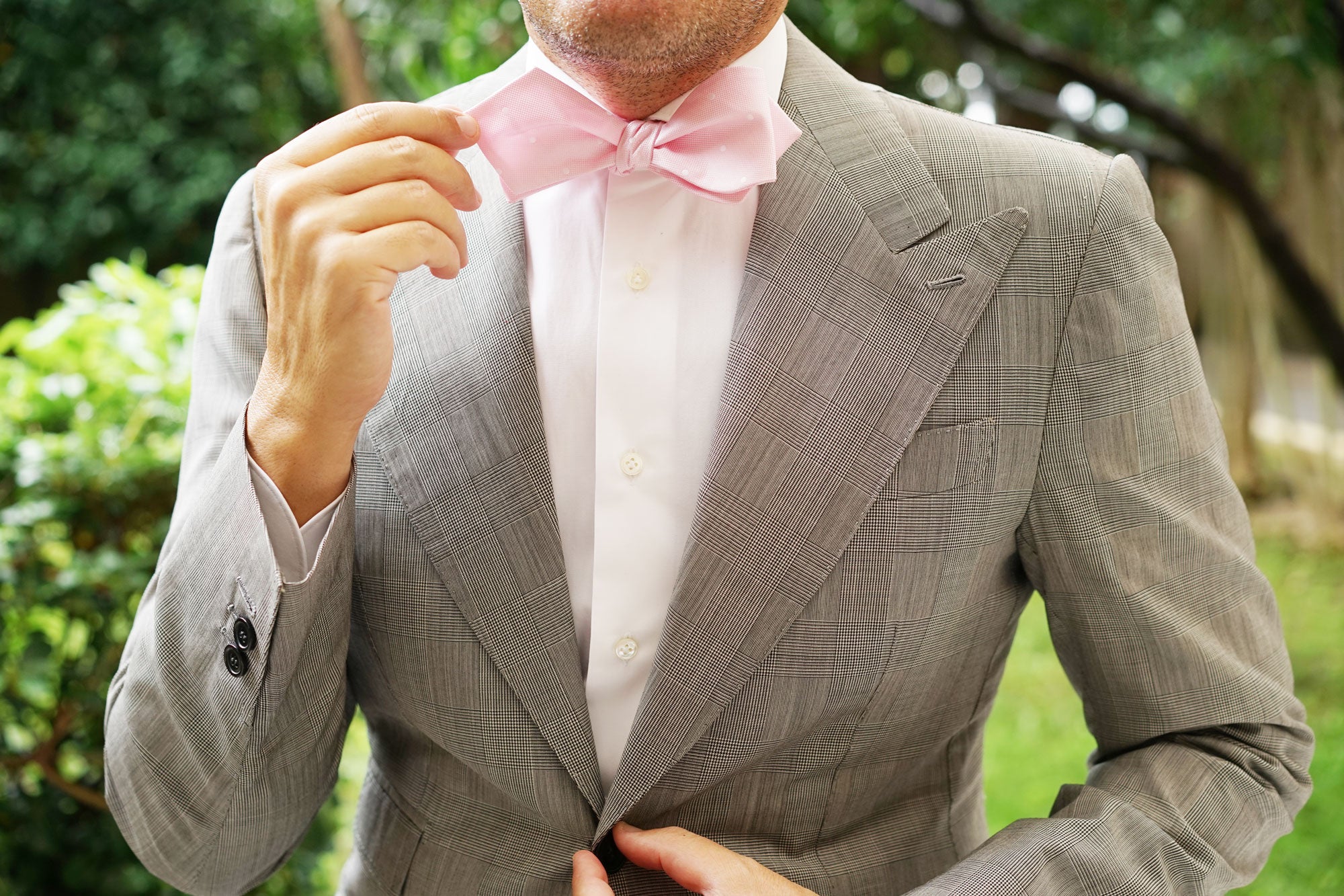 Baby Pink with White Polka Dots Self Tie Diamond Tip Bow Tie