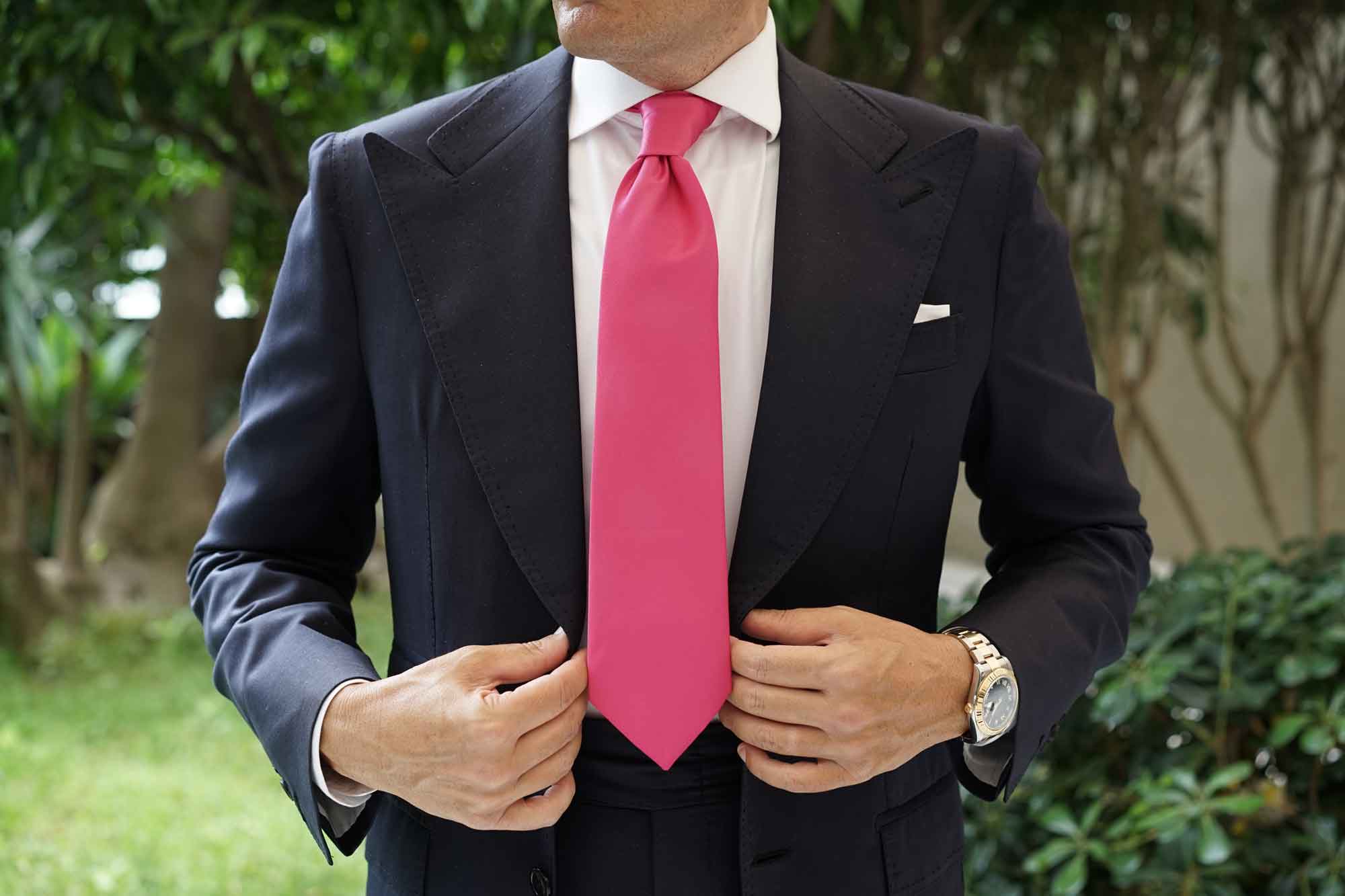 Magenta Pink Satin Necktie