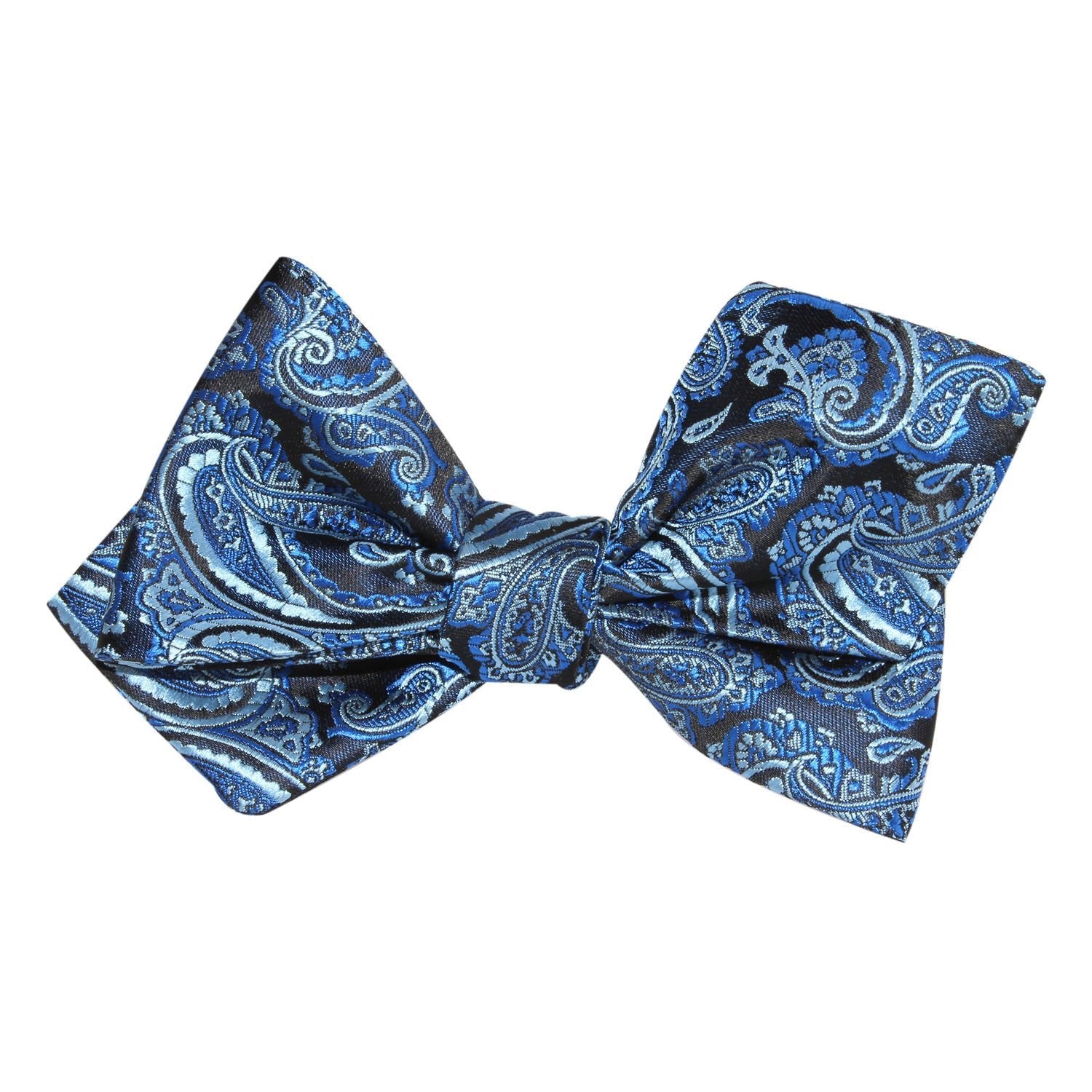 Paisley Black and Blue Self Tie Diamond Tip Bow Tie