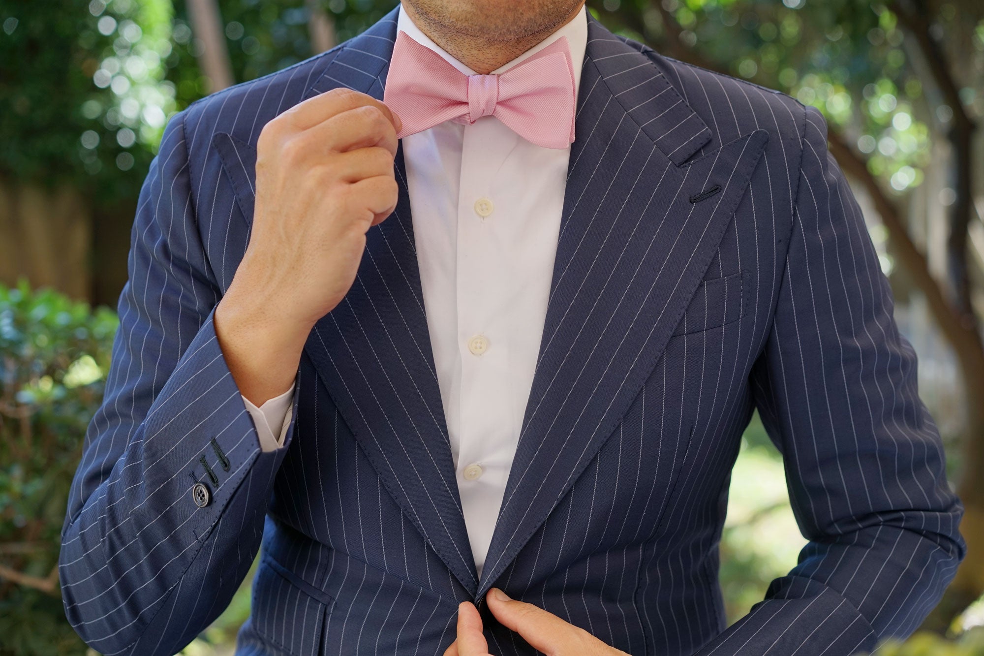 Tickled Pink Weave Self Bow Tie