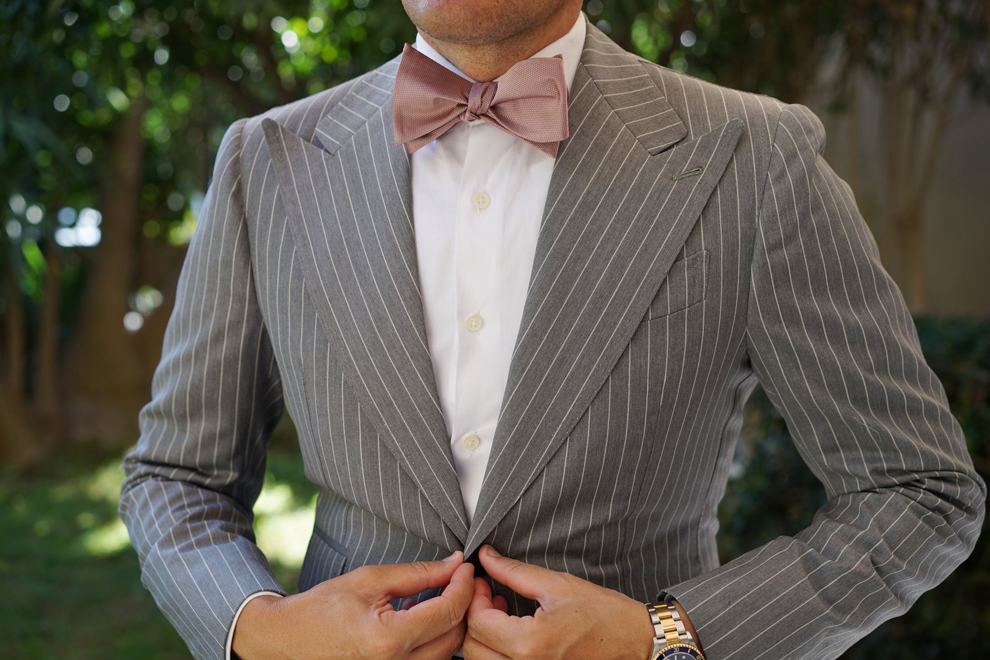 Dusty Mauve Quartz Weave Self Bow Tie