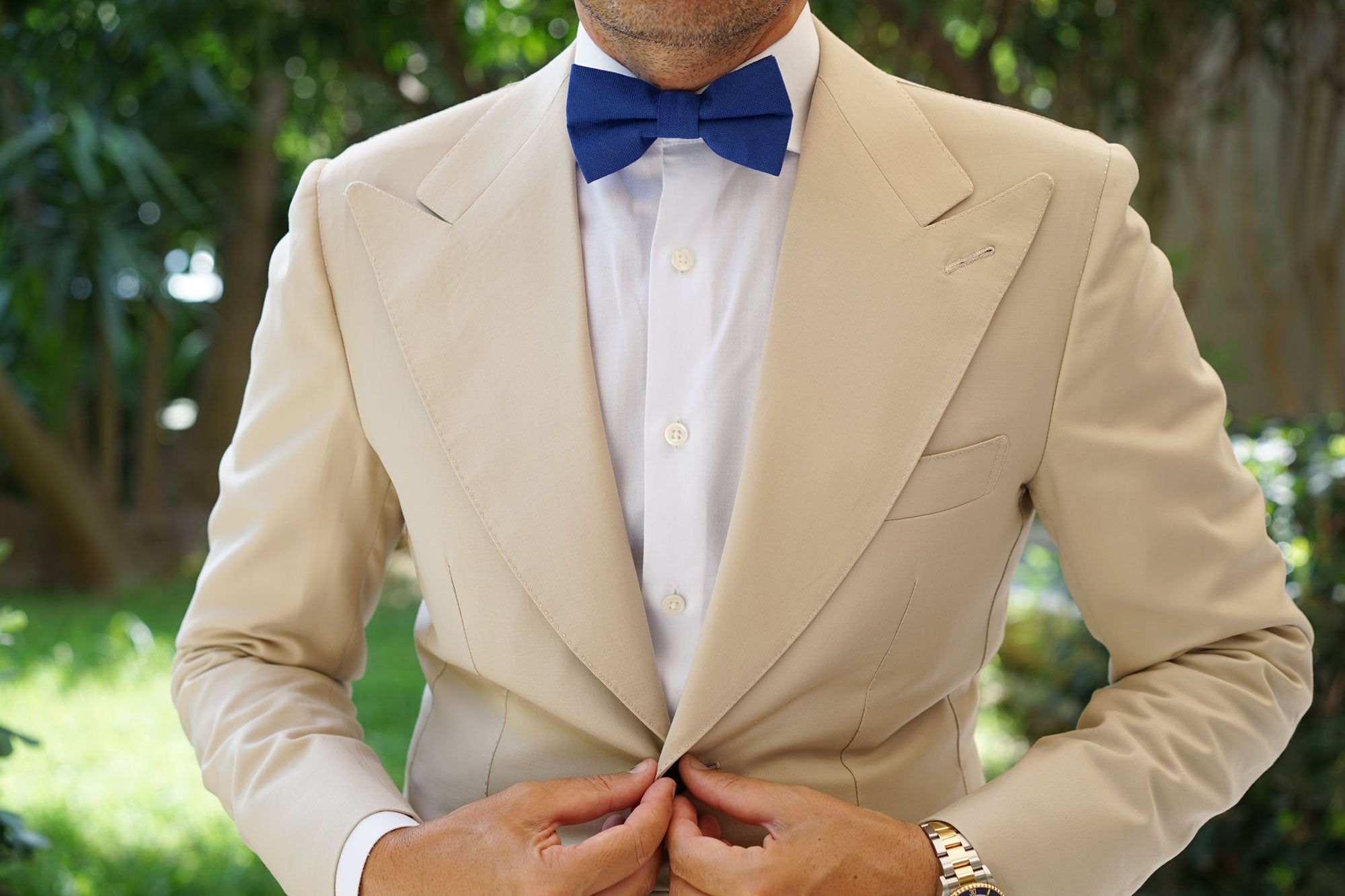 Cobalt Blue Linen Bow Tie