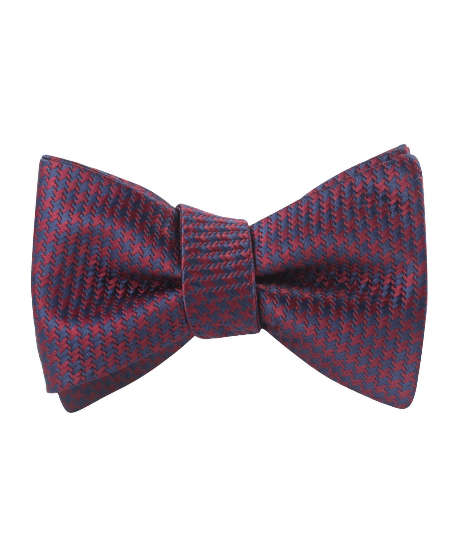 Burgundy Houndstooth Self Bow Tie