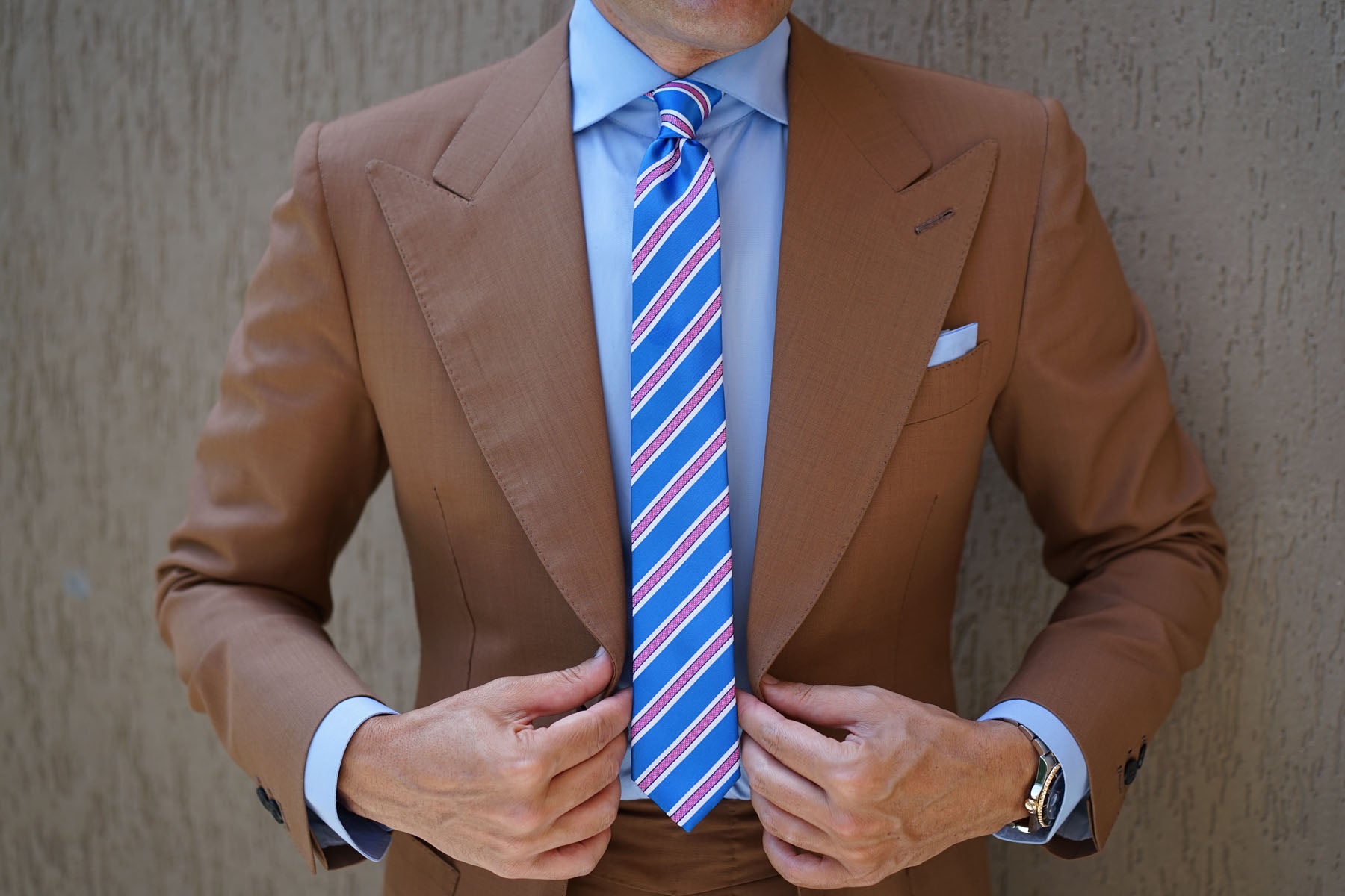 Light Blue Skinny Tie with Pink Stripes