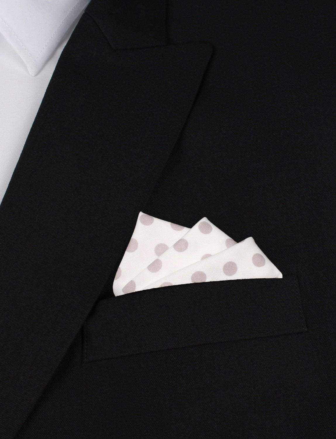 White Cotton with Grey Polka Dots Pocket Square