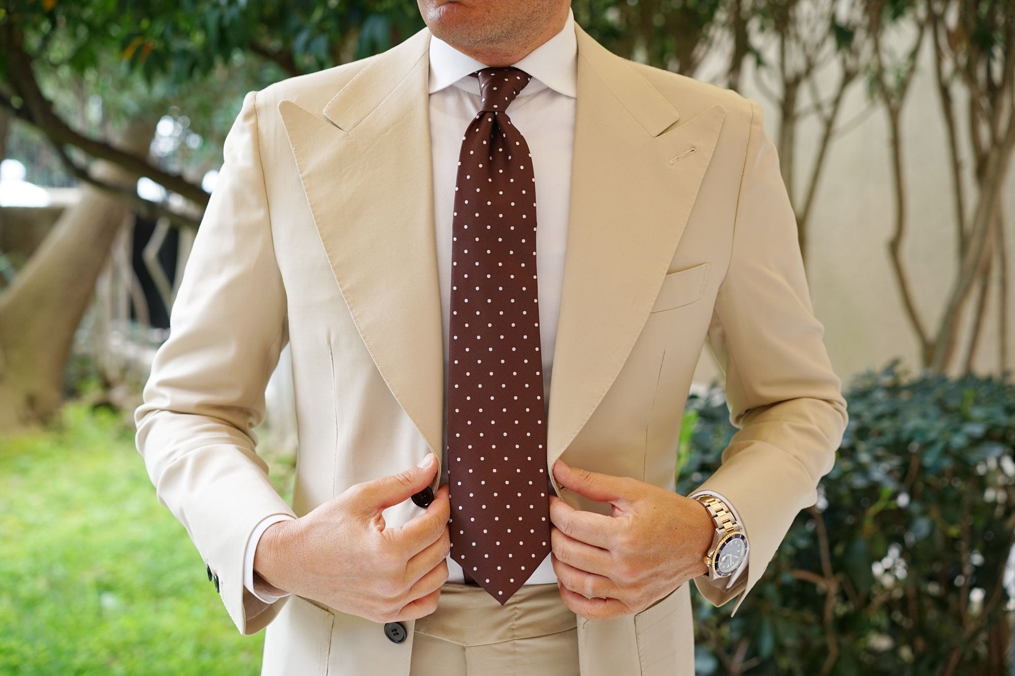 Brown with White Polka Dots Necktie