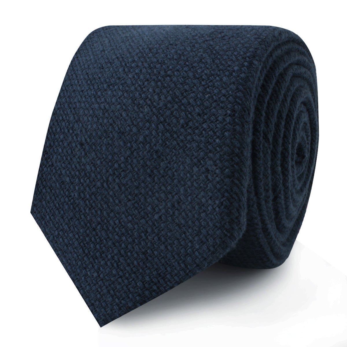 Navy Blue Basket Weave Linen Skinny Tie