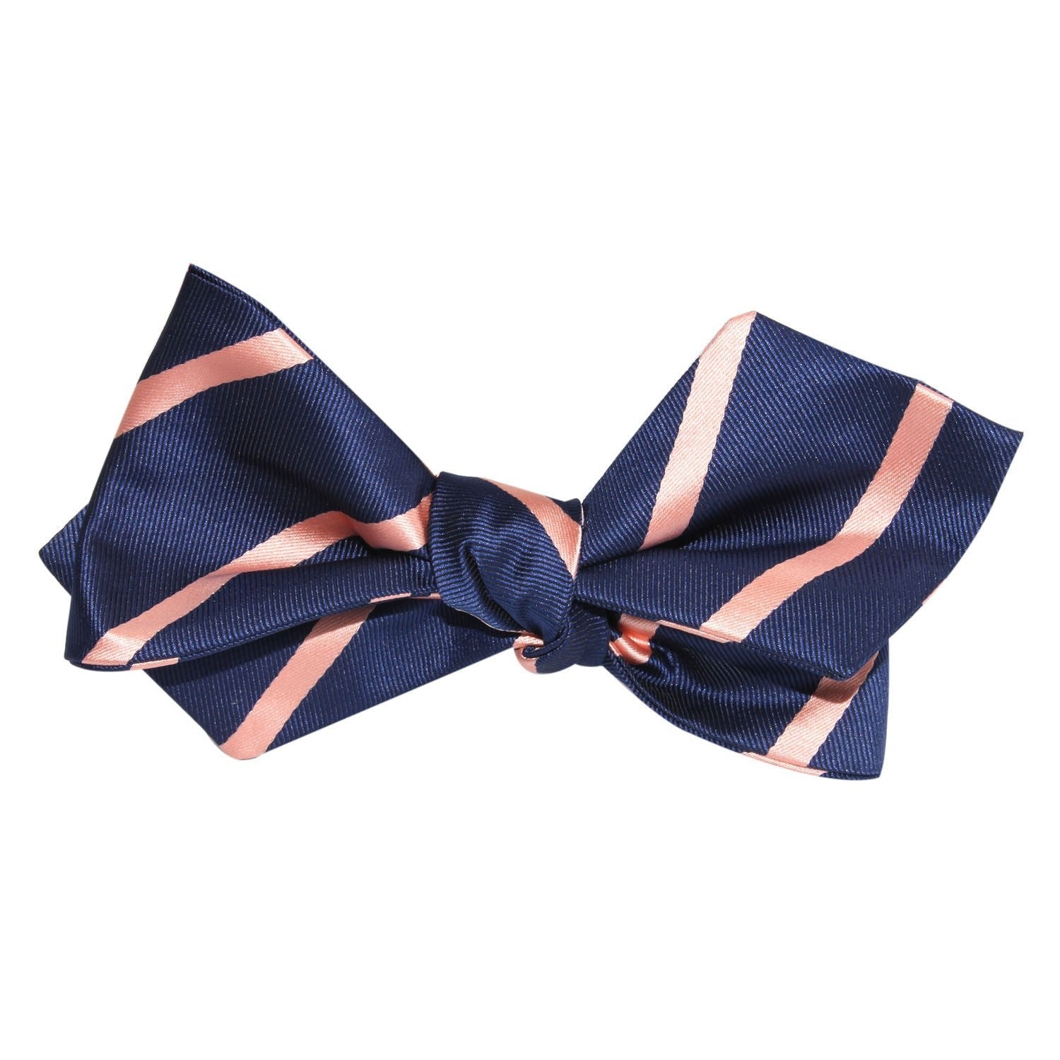 Navy Blue with Peach Stripes Self Tie Diamond Tip Bow Tie