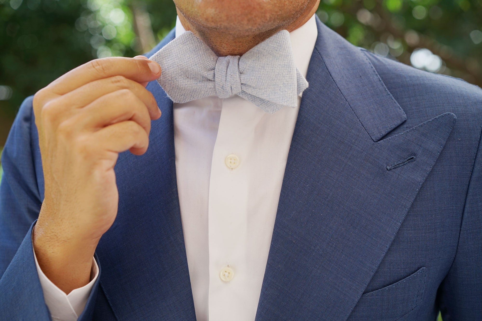 Sky Blue Donegal Linen Diamond Self Bow Tie