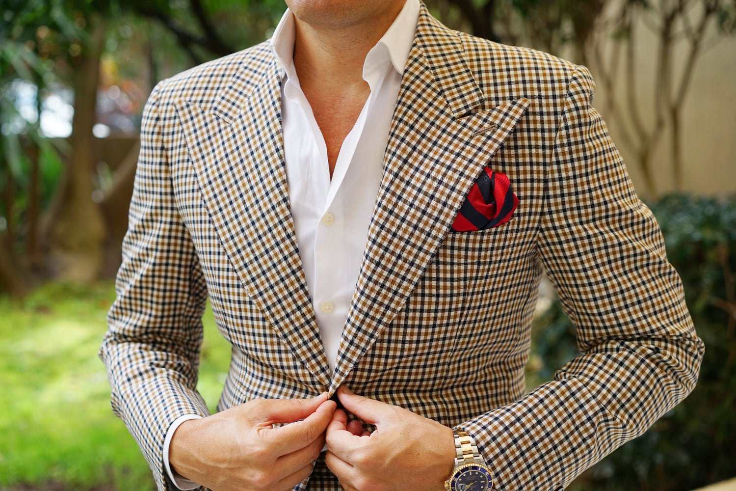 Canterbury Red & Navy Blue Striped Pocket Square