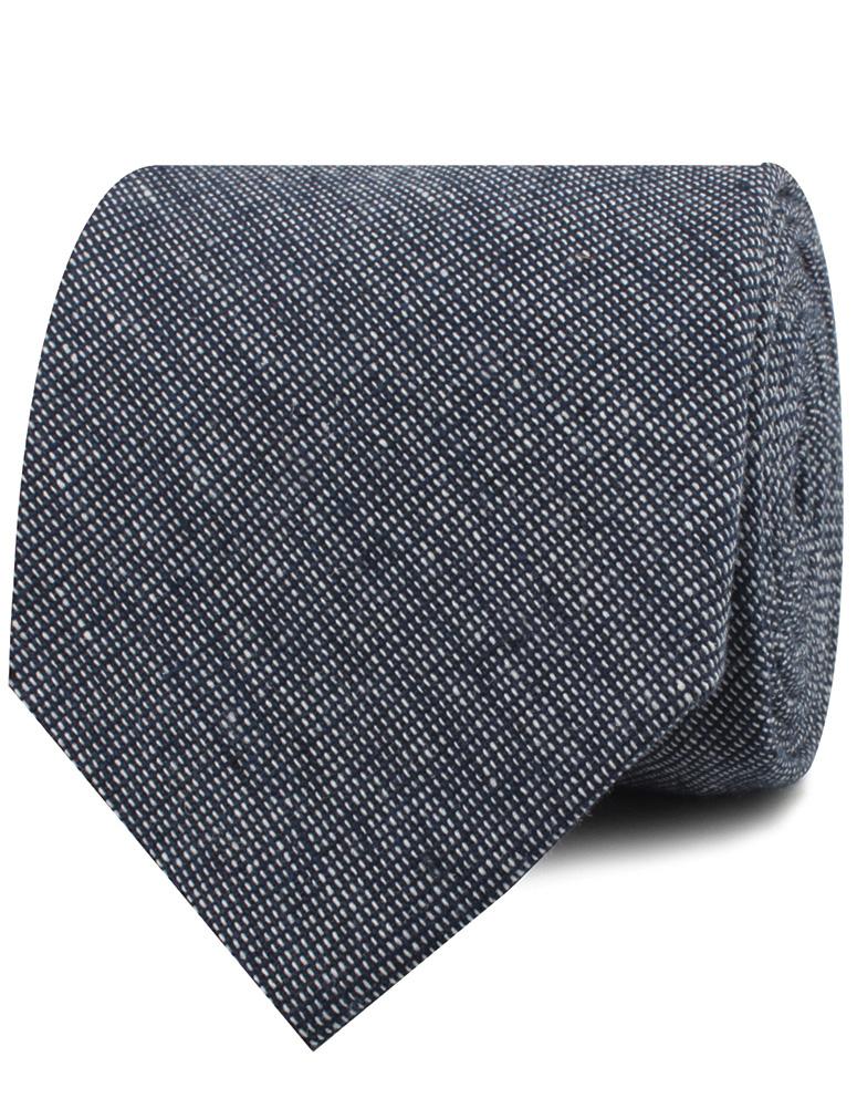 Navy Blue Needle Stitch Linen Necktie