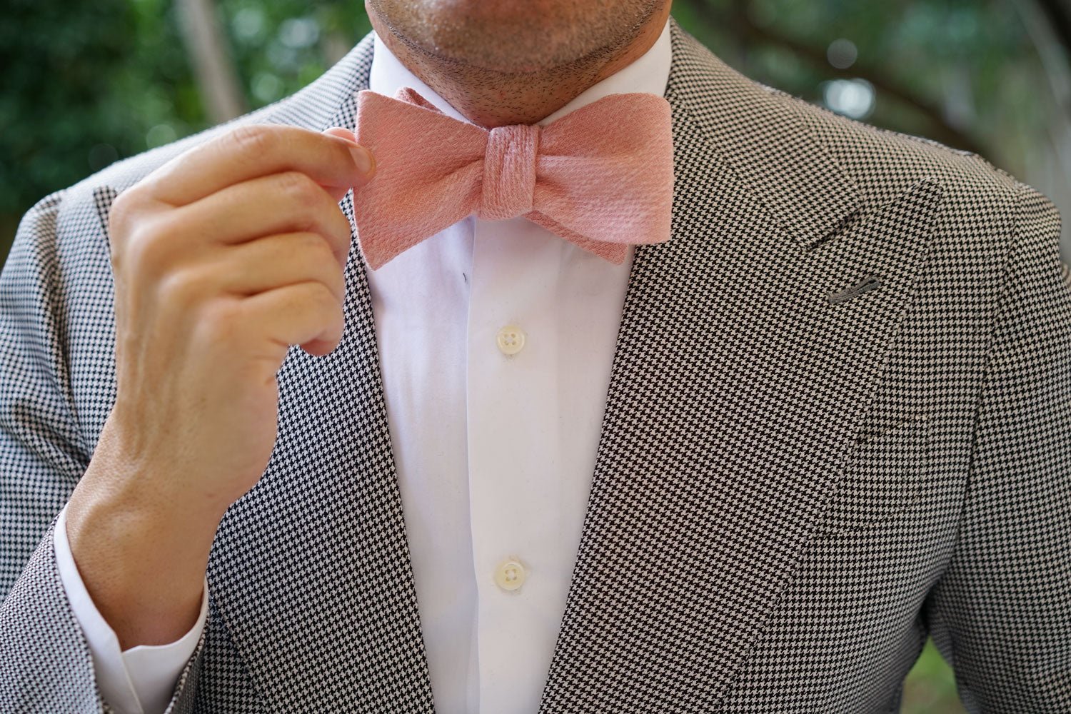 Blush Flamingo Pink Linen Self Bow Tie