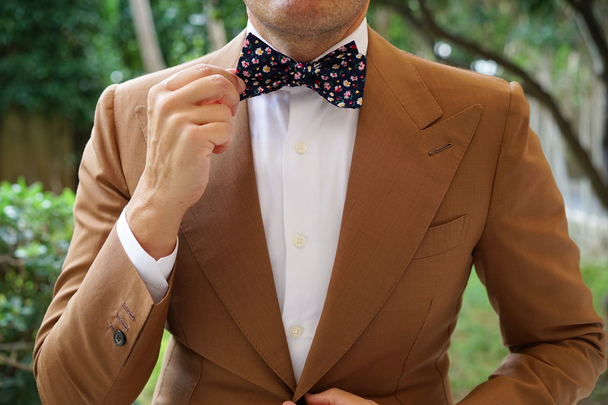 Navy Blue Liberty Floral Flower Self Bow Tie