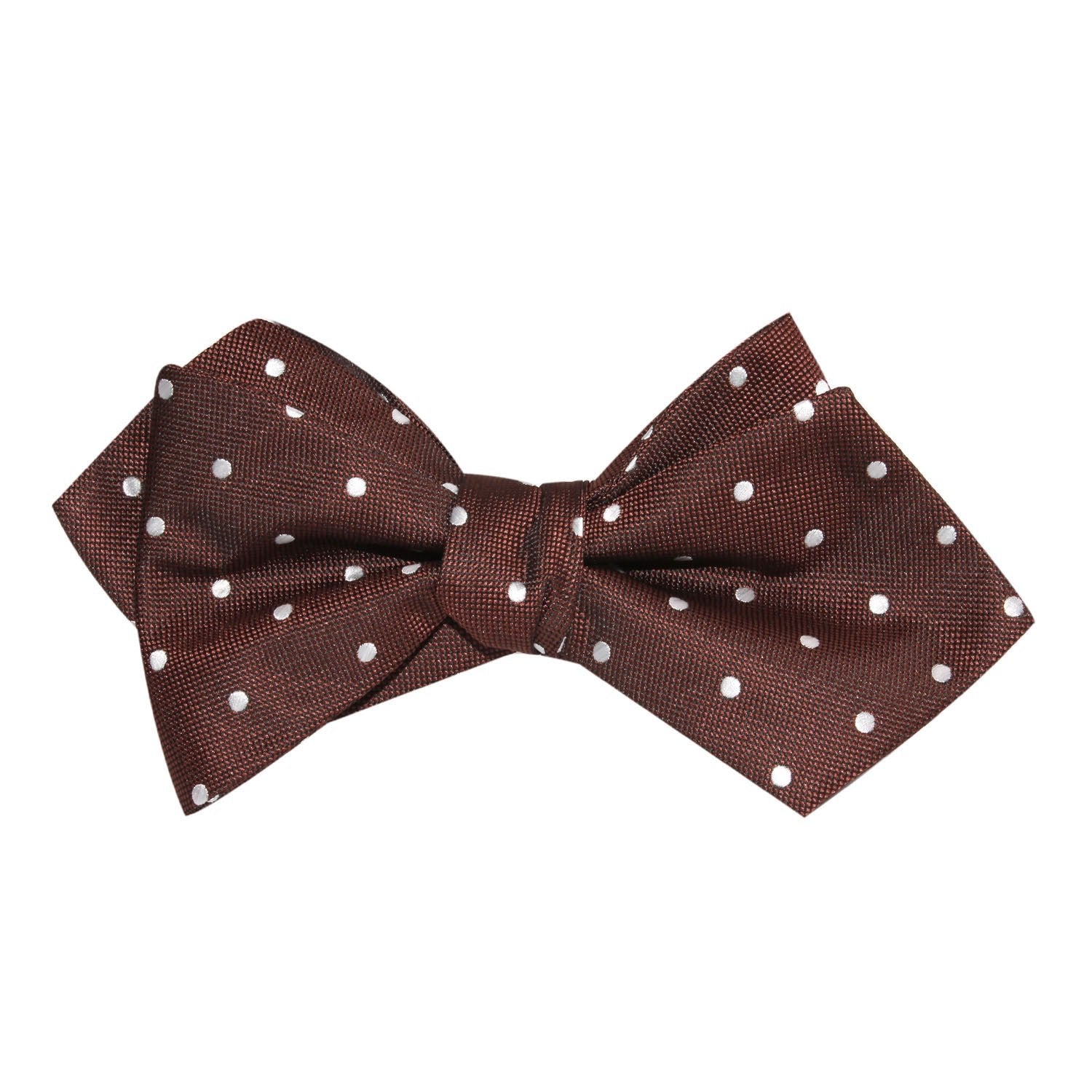 Brown with White Polka Dots Self Tie Diamond Tip Bow Tie