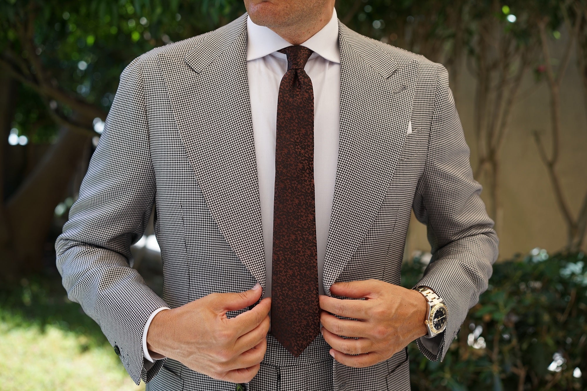 Truffle Brown Floral Skinny Tie