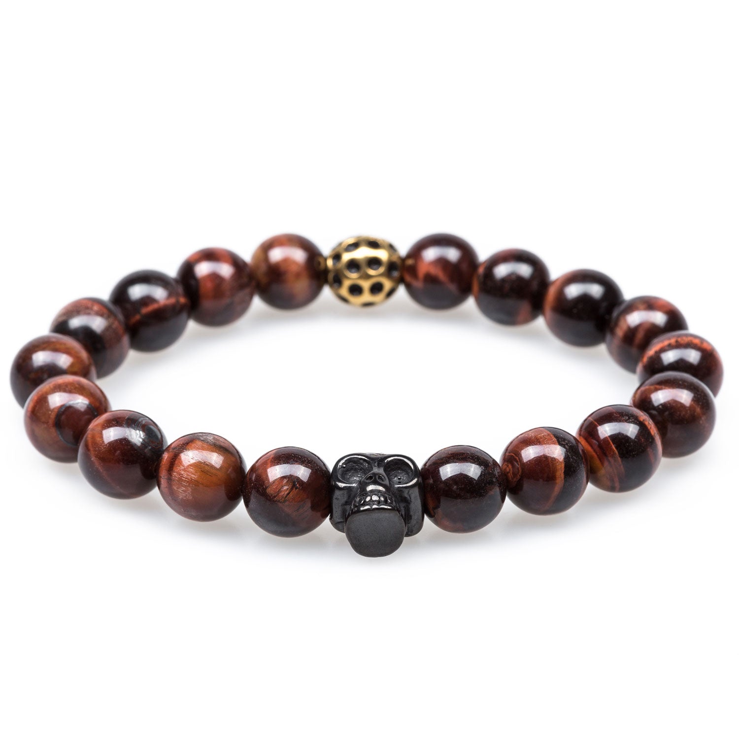 Obsidian Red Tiger Eye Skull Bracelet