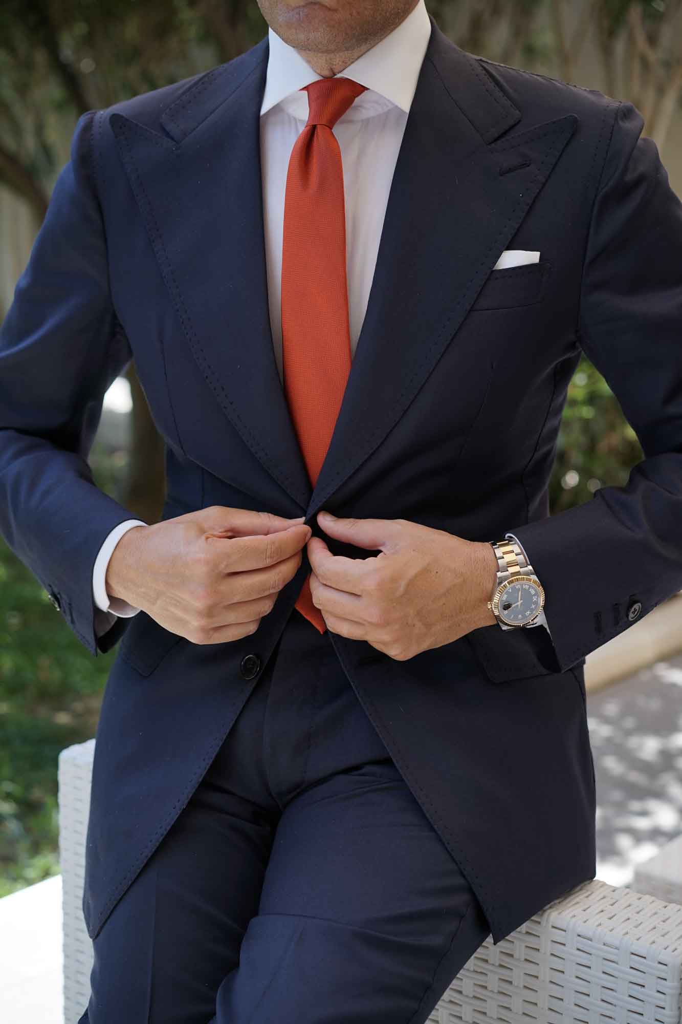 Burnt Orange Rust Weave Skinny Tie