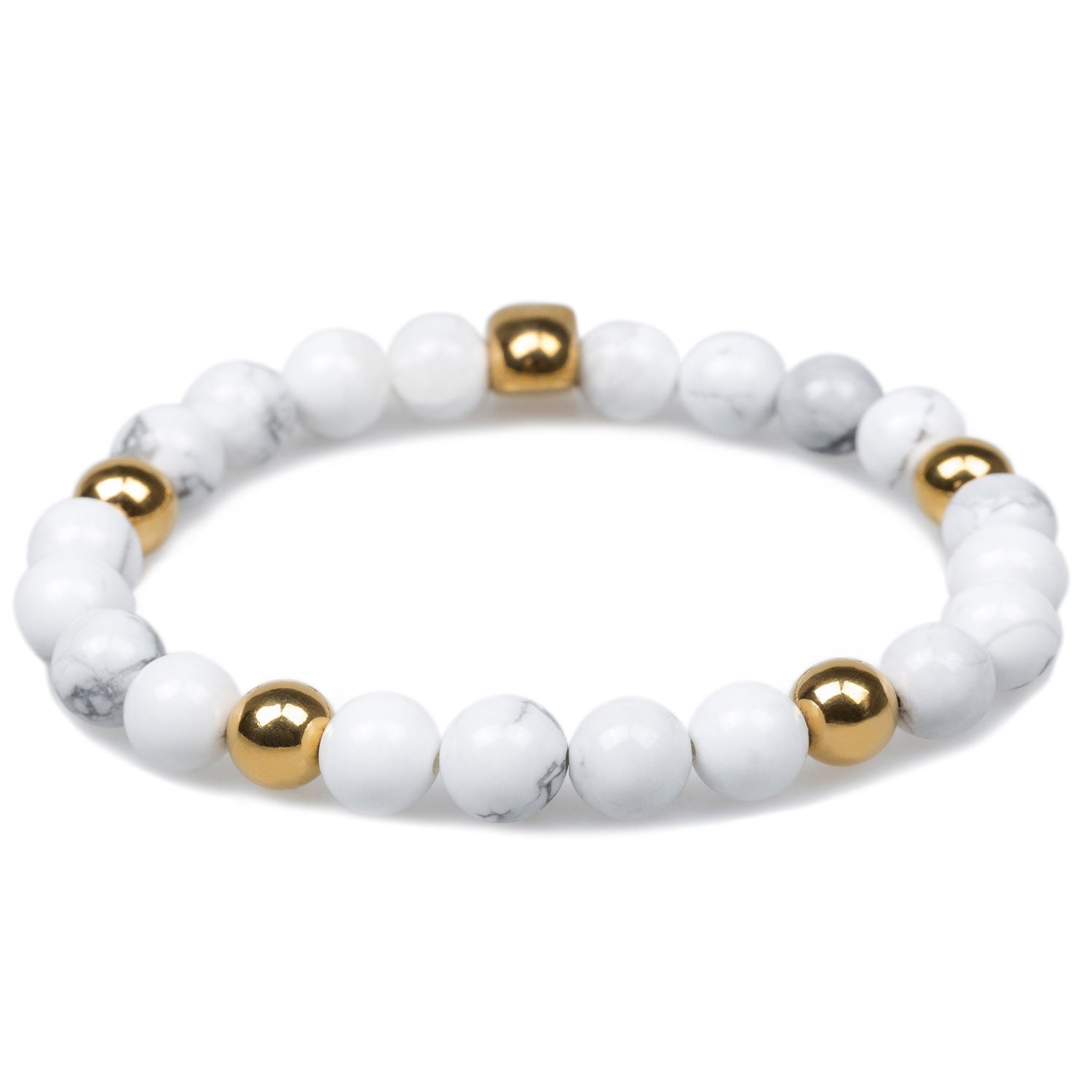 Hempen White Howlite Gold Skull Bracelet