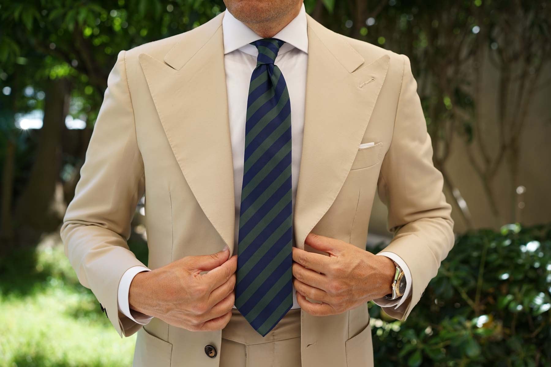 Oxford Blue & Dark Green Striped Necktie