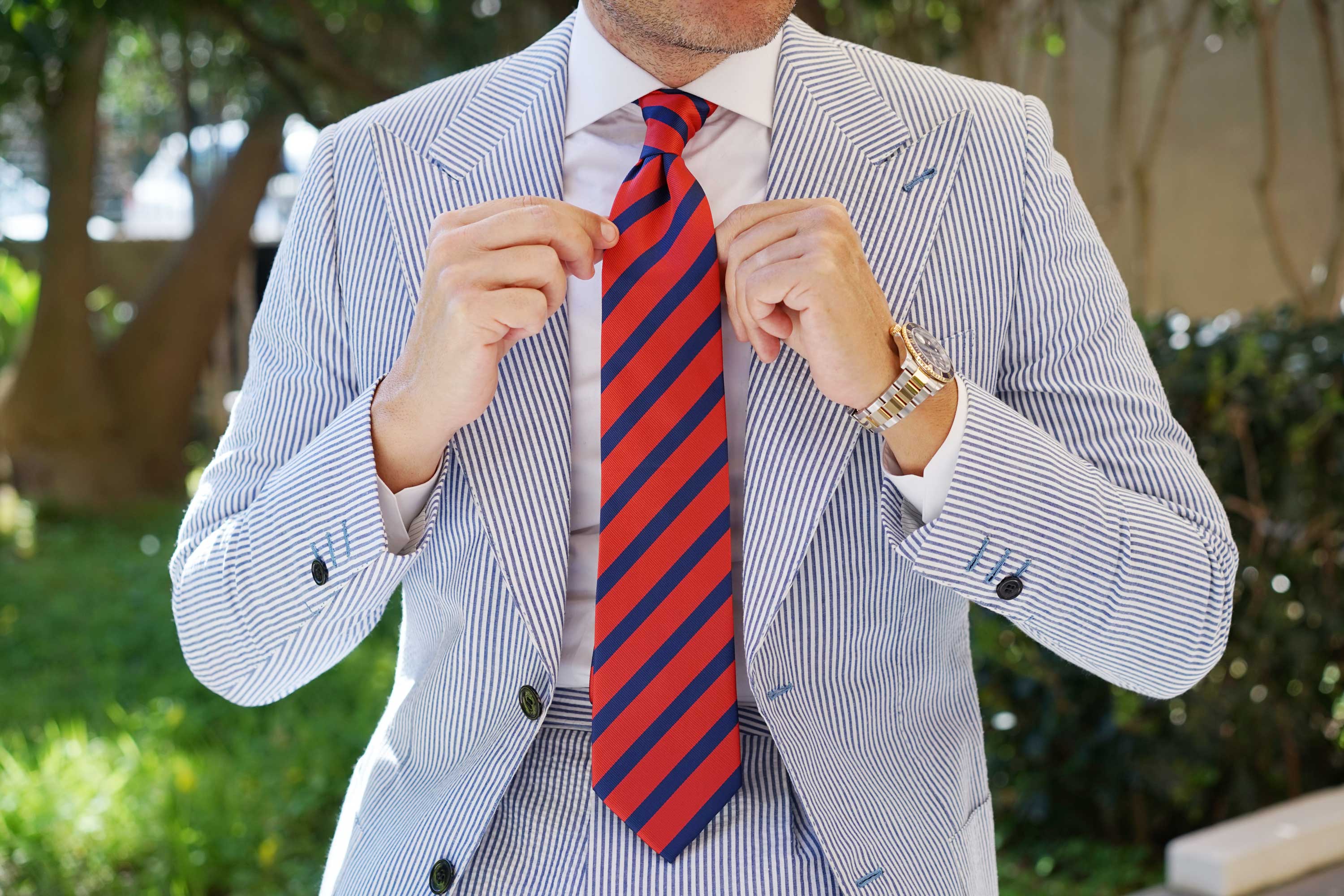 Red and Navy Blue Striped Tie