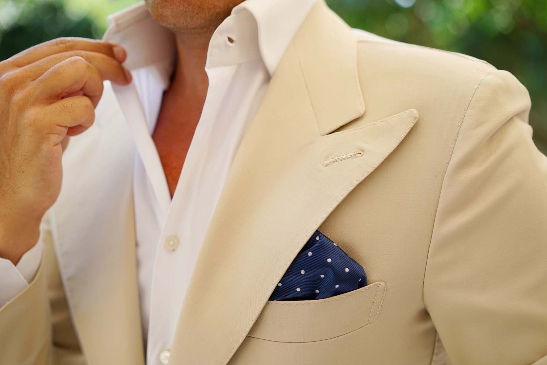 The OTAA Navy Blue with White Polka Dots Pocket Square