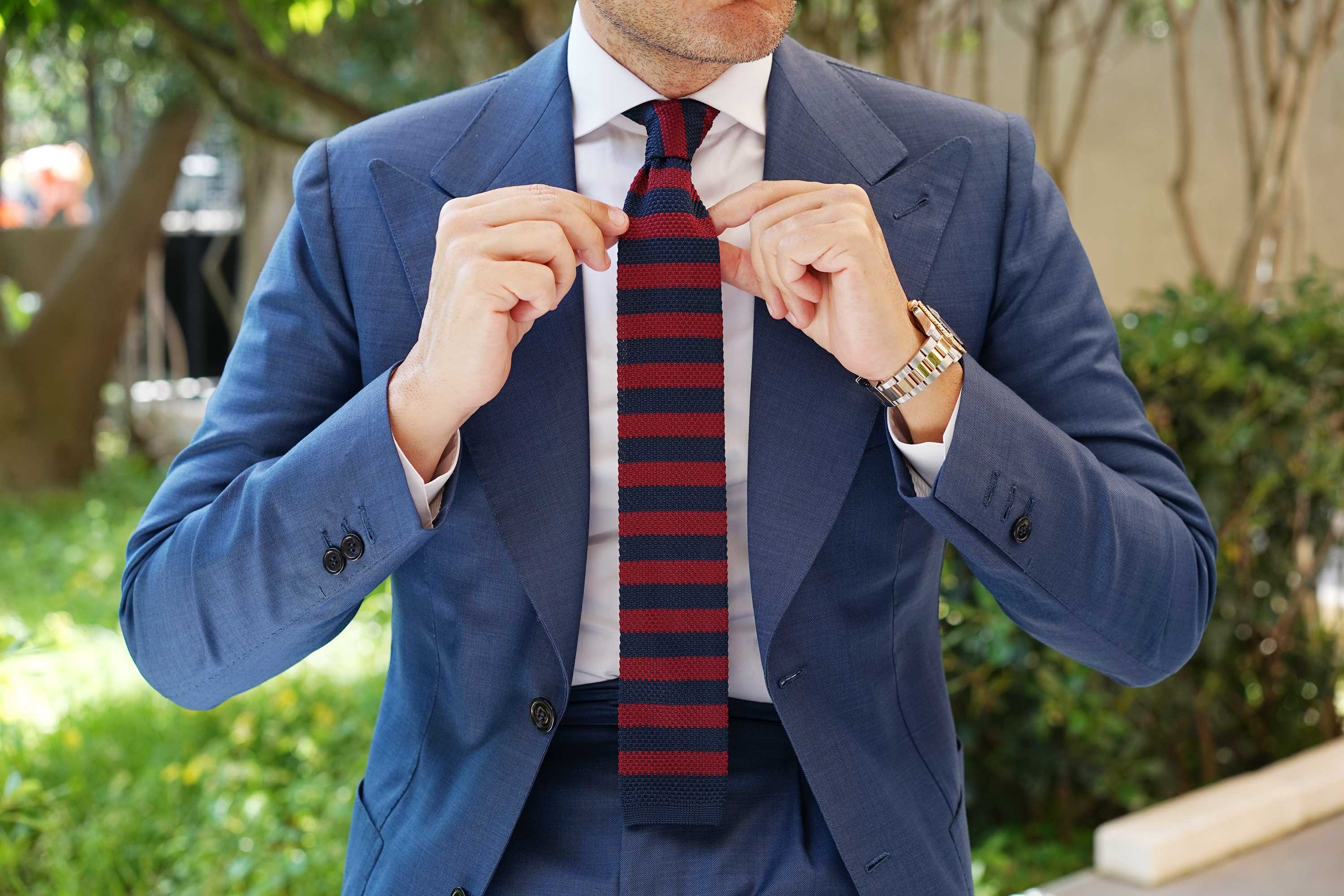 Madsen Burgundy & Navy Blue Striped Knitted Tie