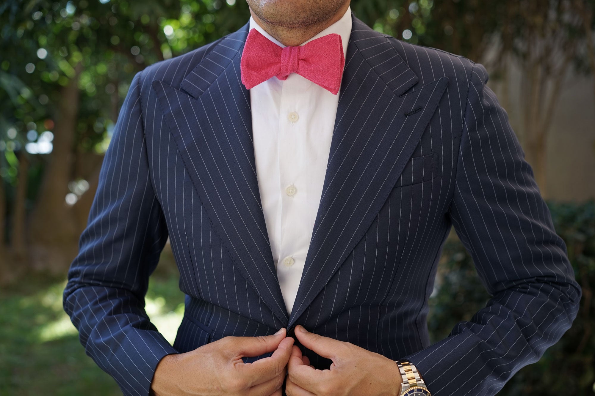 Begonia Hot Pink Linen Self Bow Tie