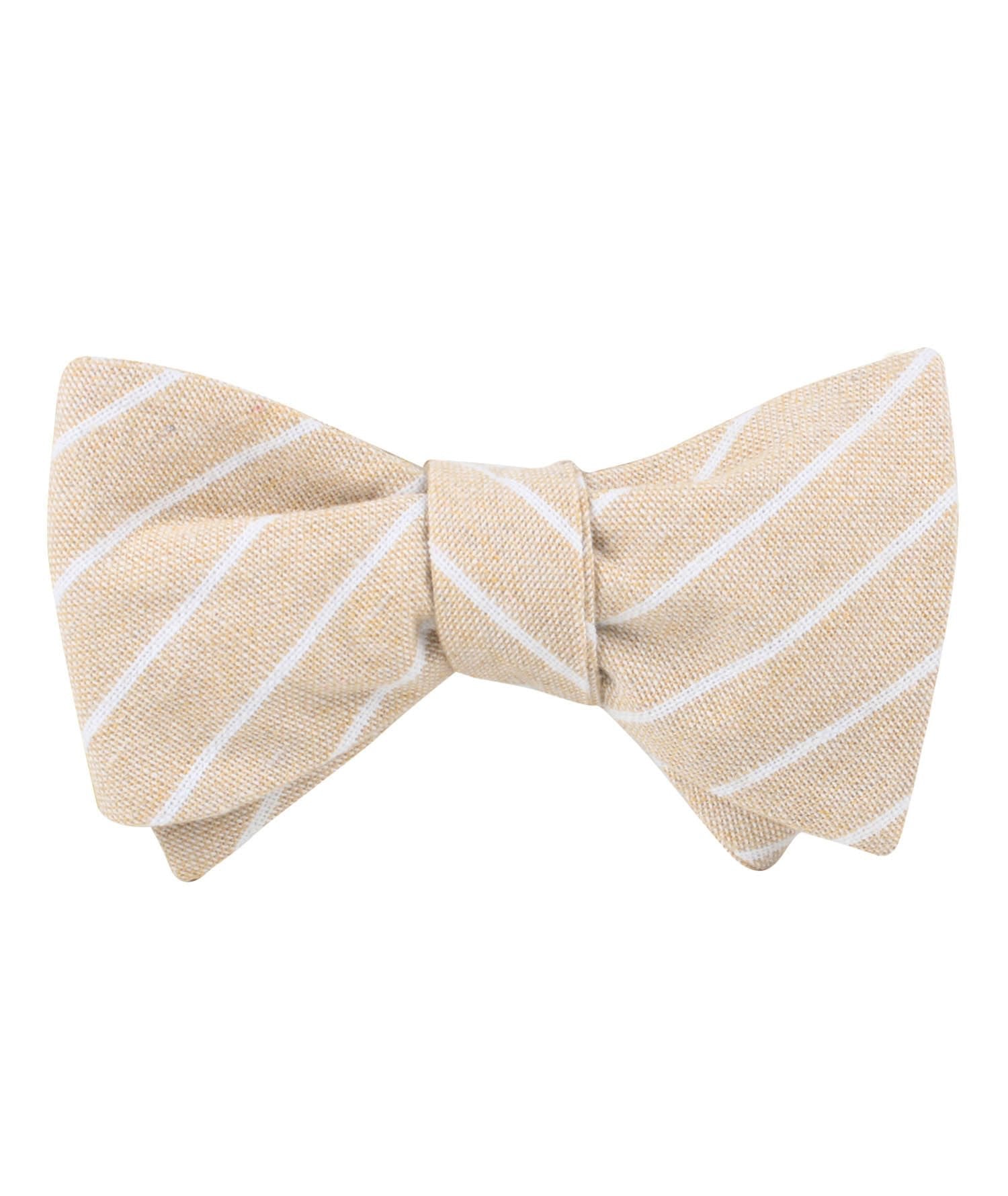 Khaki Linen Pinstripe Self Bow Tie