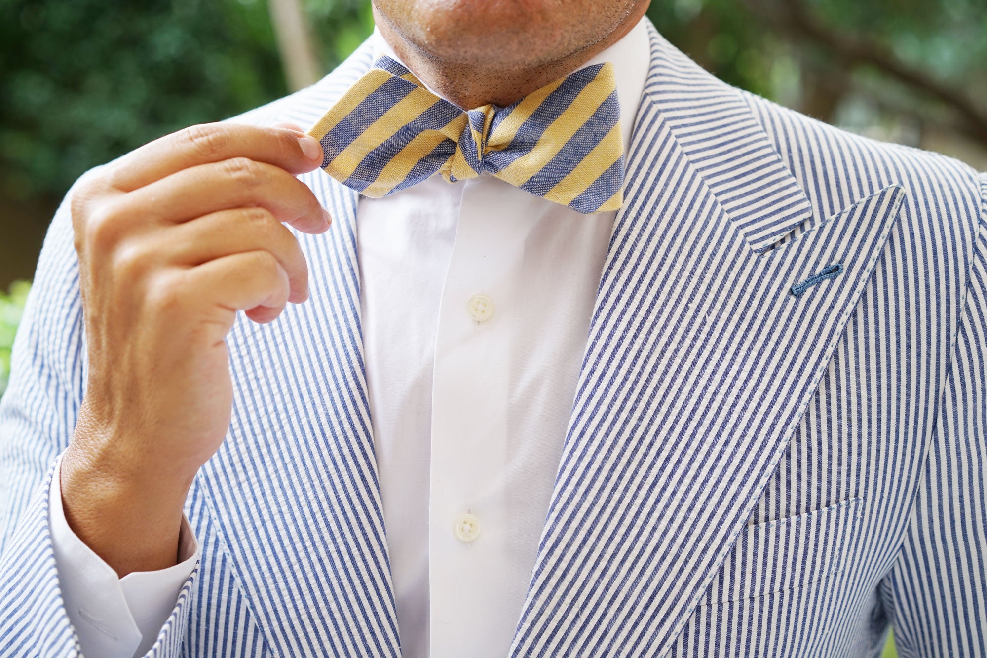 Yellow & Blue Bengal Linen Diamond Self Bow Tie