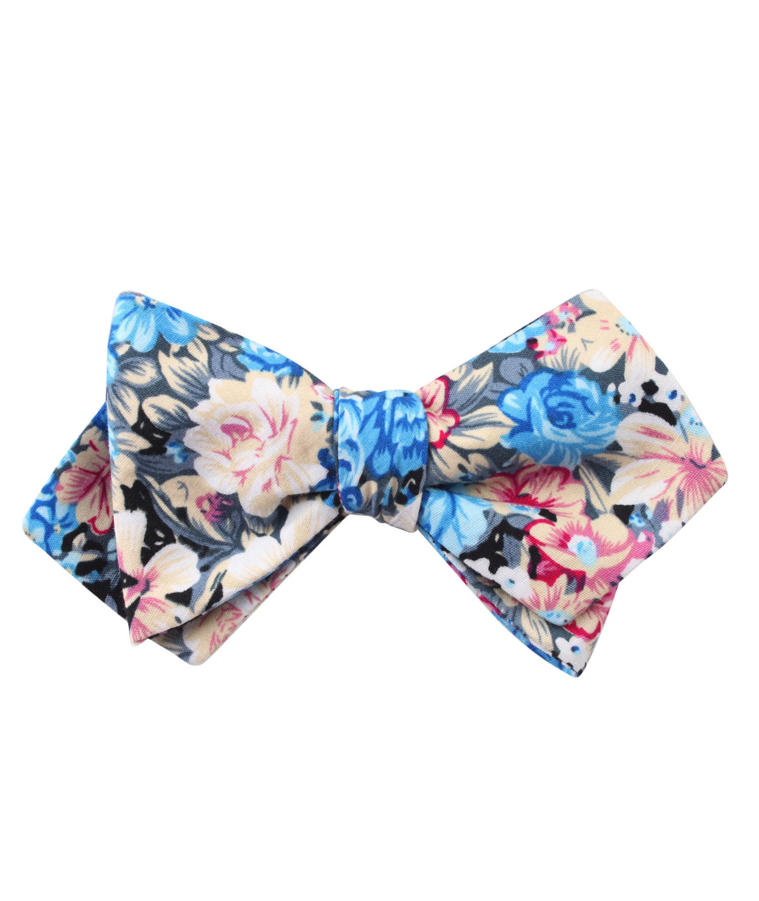 Blue Water Lilies Floral Diamond Self Bow Tie