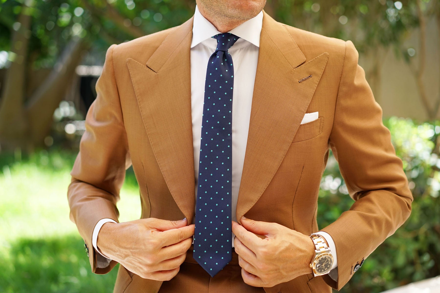 Navy Blue with Mint Green Polka Dots Skinny Tie