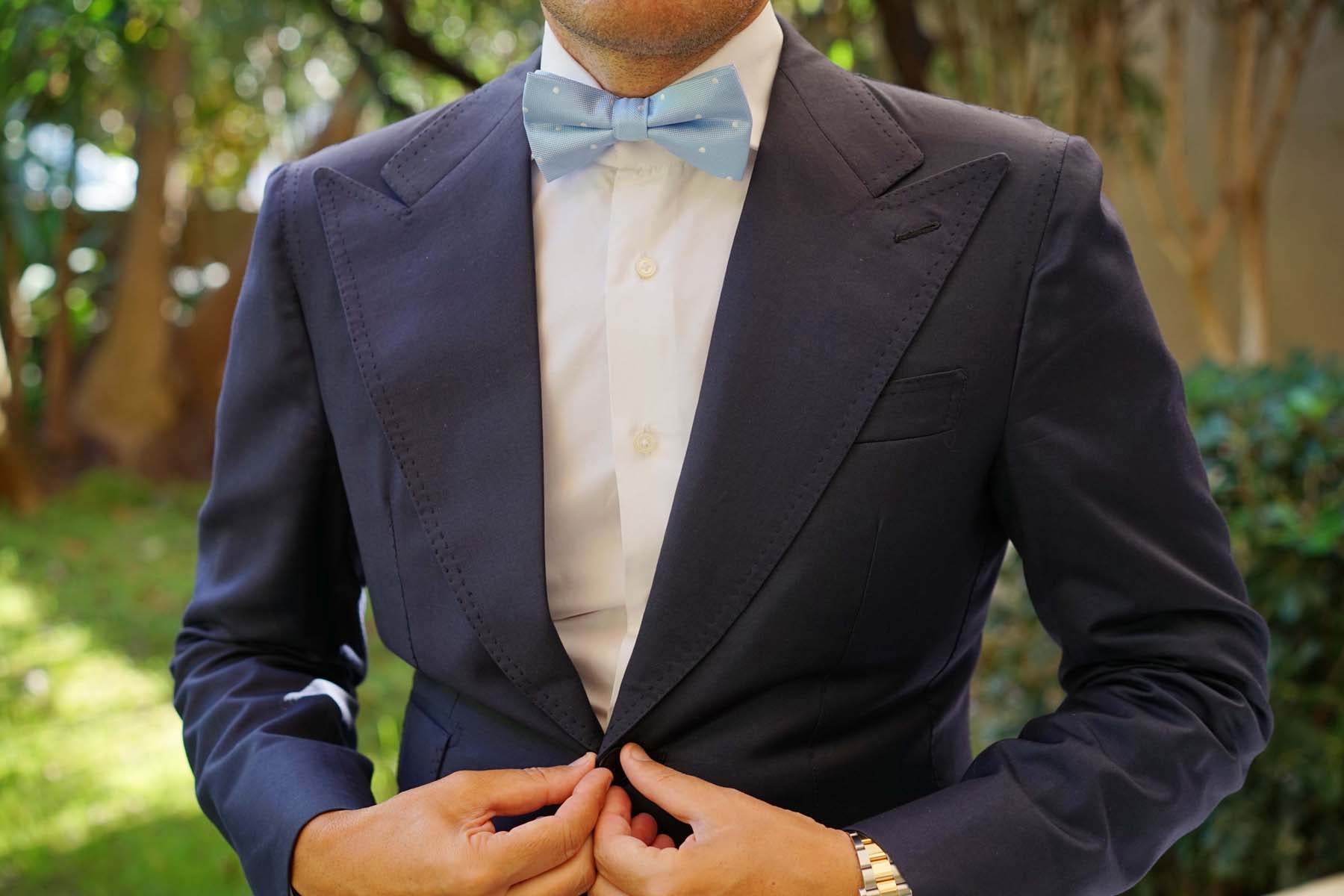 Mint Blue with White Polka Dots Bow Tie