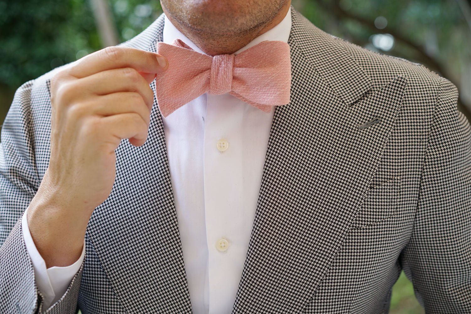 Blush Flamingo Pink Linen Self Bow Tie