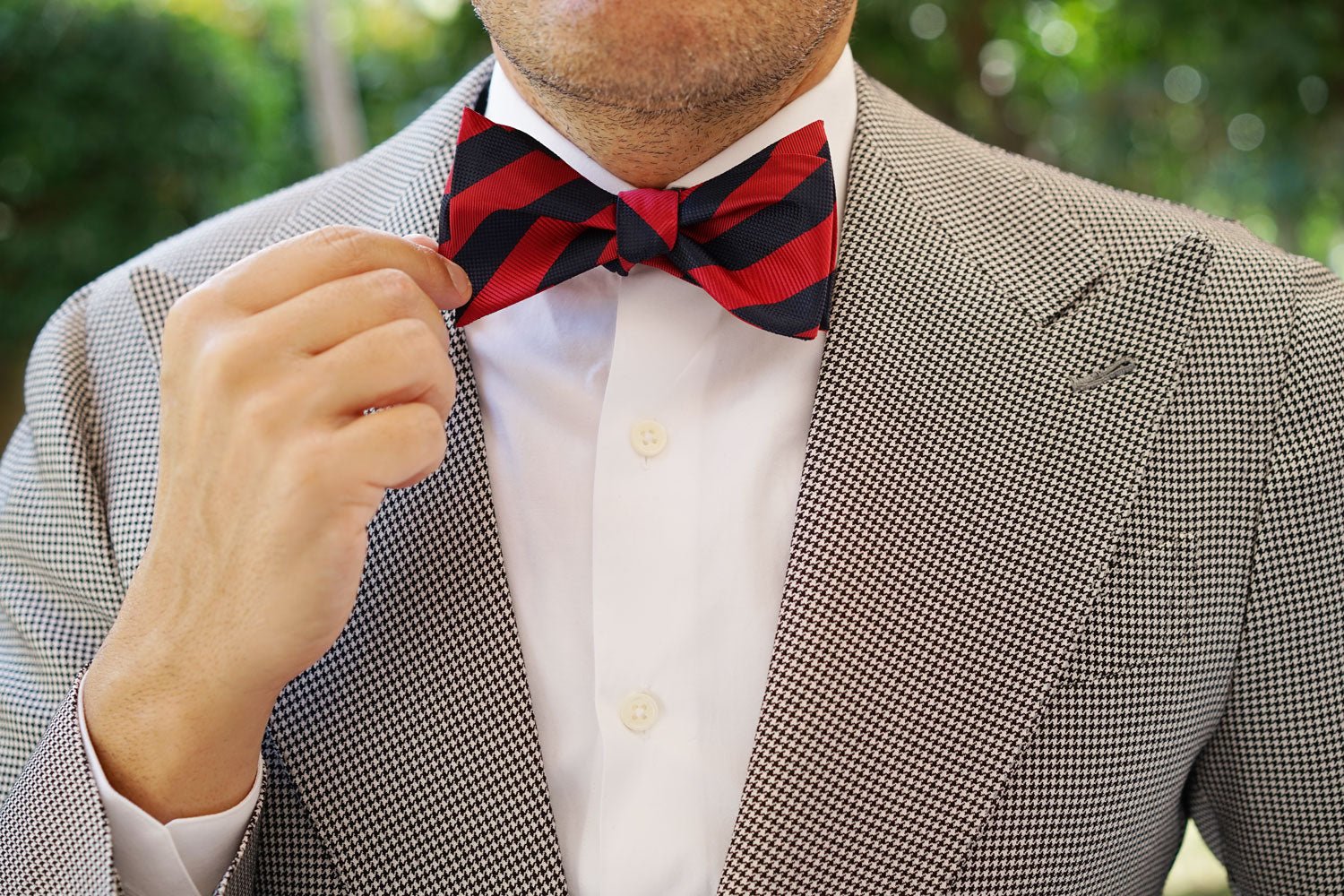 Canterbury Red & Navy Blue Striped Self Bow Tie