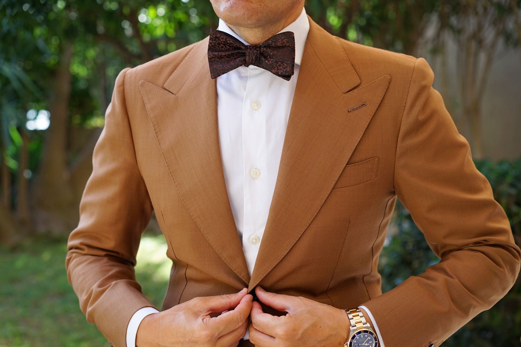 Truffle Brown Floral Self Bow Tie