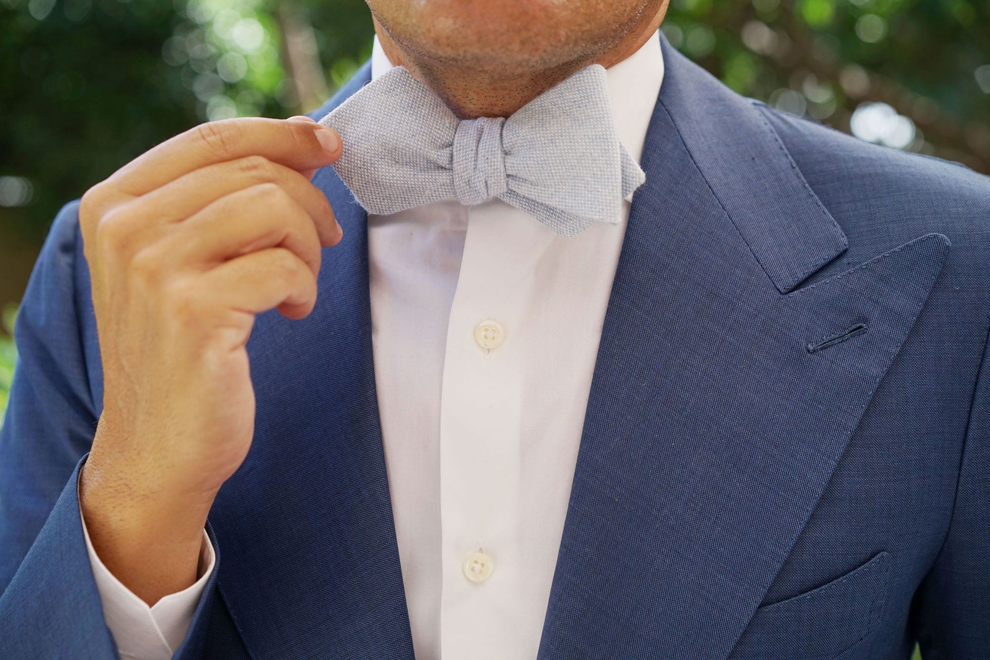 Sky Blue Donegal Linen Diamond Self Bow Tie