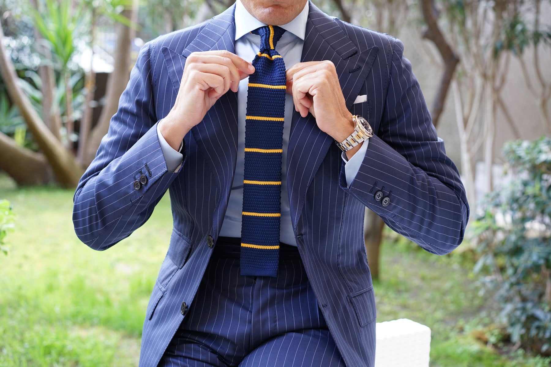 Gecko Navy Blue with Yellow Stripes Knitted Tie