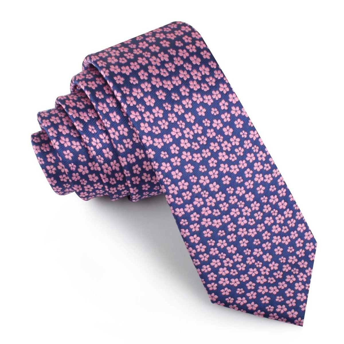 Pink Plum Blossom Floral Skinny Tie