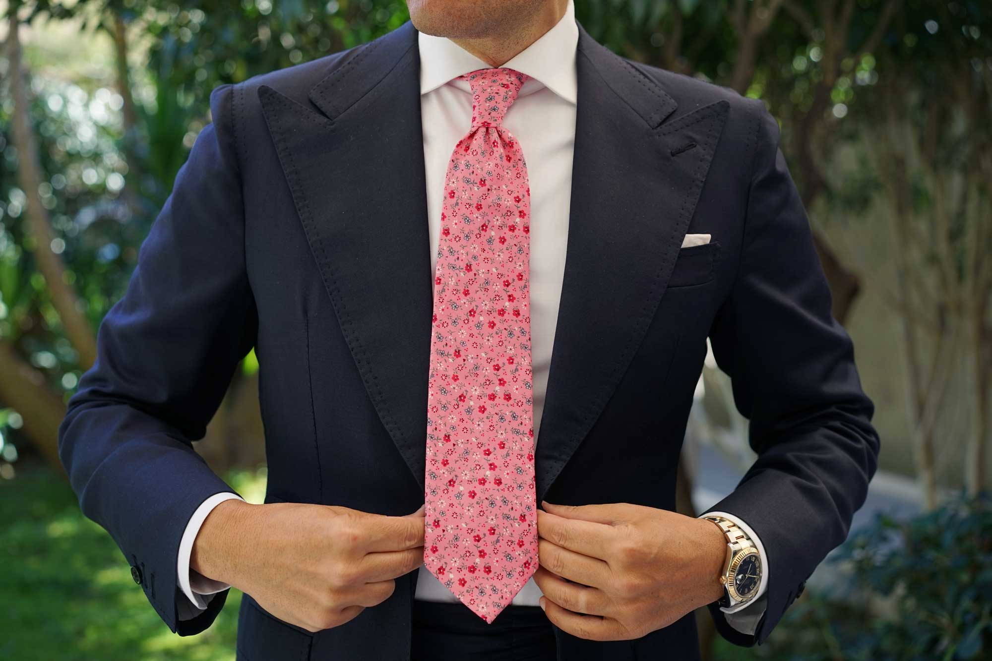 Flamenco Pink Floral Necktie