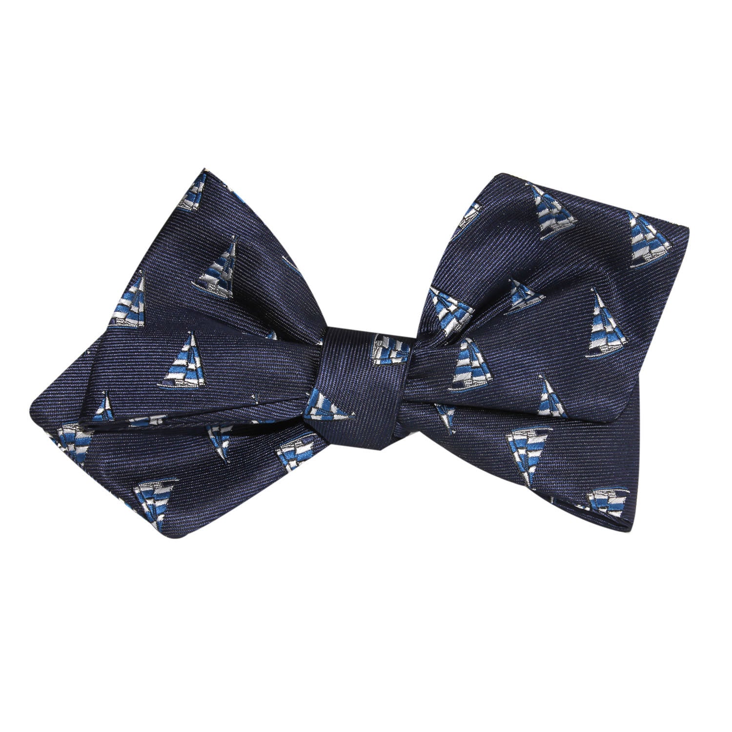 Navy Blue Sailor Boat Self Tie Diamond Tip Bow Tie