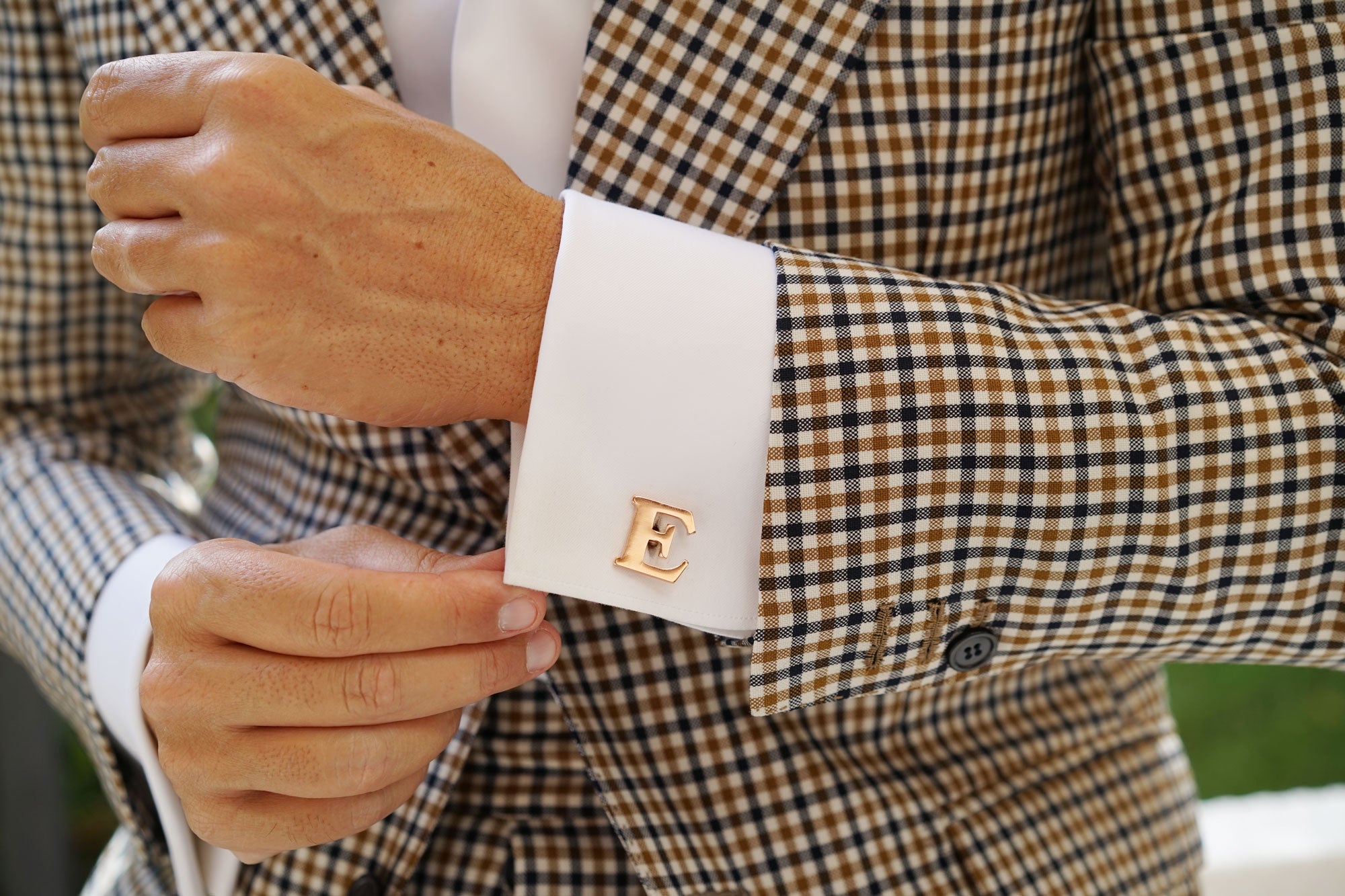 Rose Gold Letter E Cufflinks