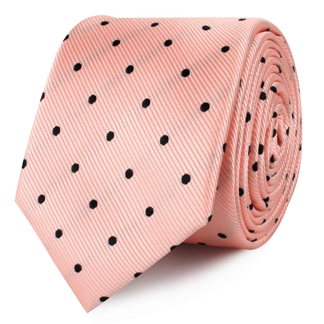 Peach on Black Polka Dots Skinny Tie